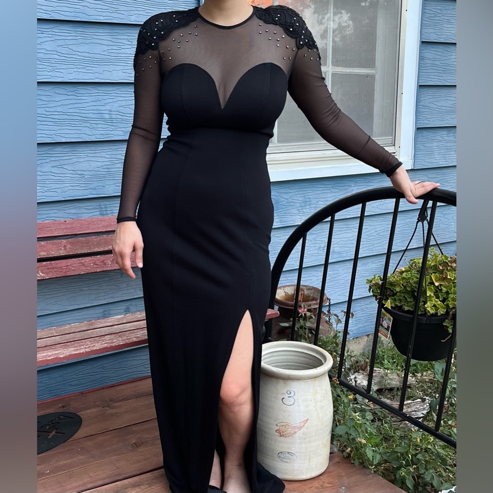 Tadashi Soji Vintage 80’s 90’s illusion sweetheart neckline black maxi dress - Picture 5 of 10